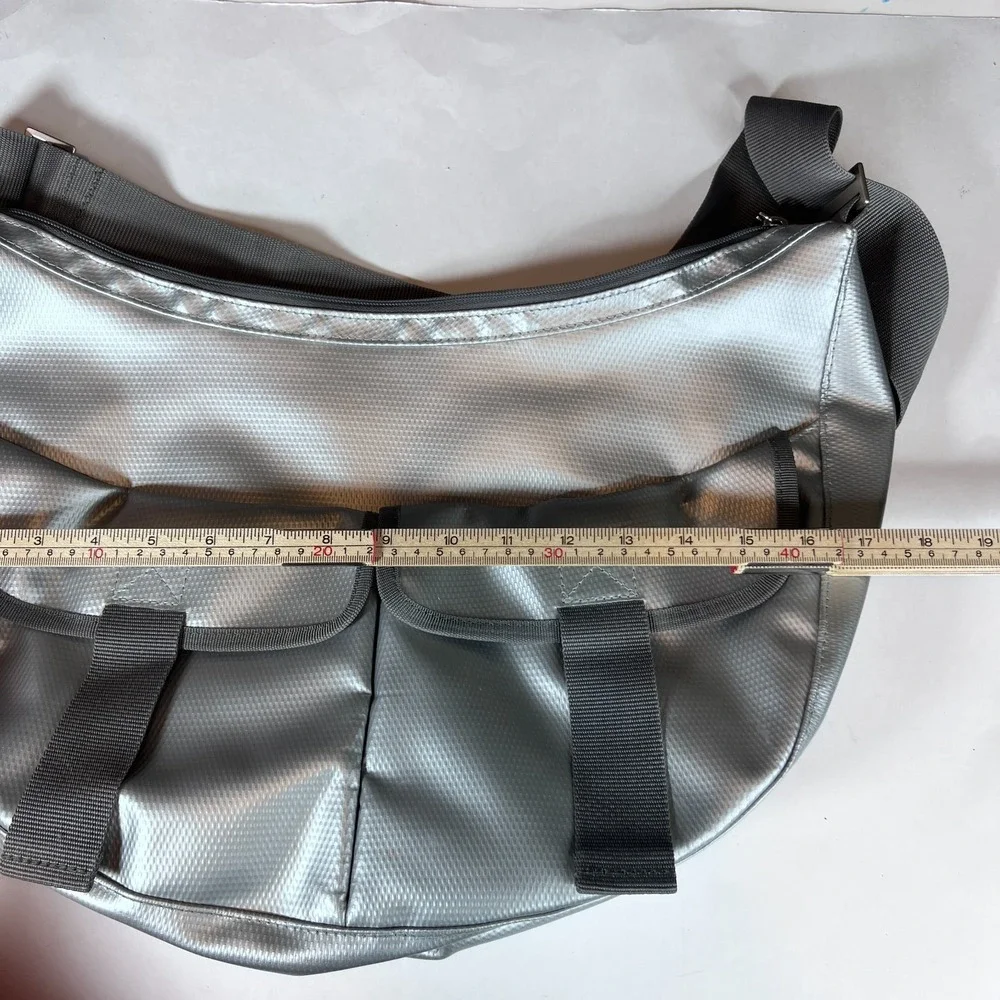 BREE Silver Nylon Crossbody Messenger Bag Adjustable Strap Travel Utility